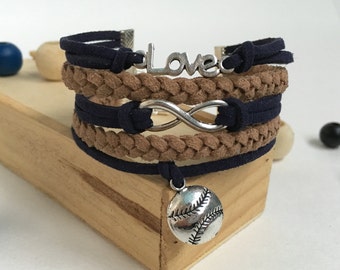 Love Infinity Baseball bracelet Football bracelet Softball bracelet Cheerleader gifts Sport team gifts Blue brown bracelet Baseball love