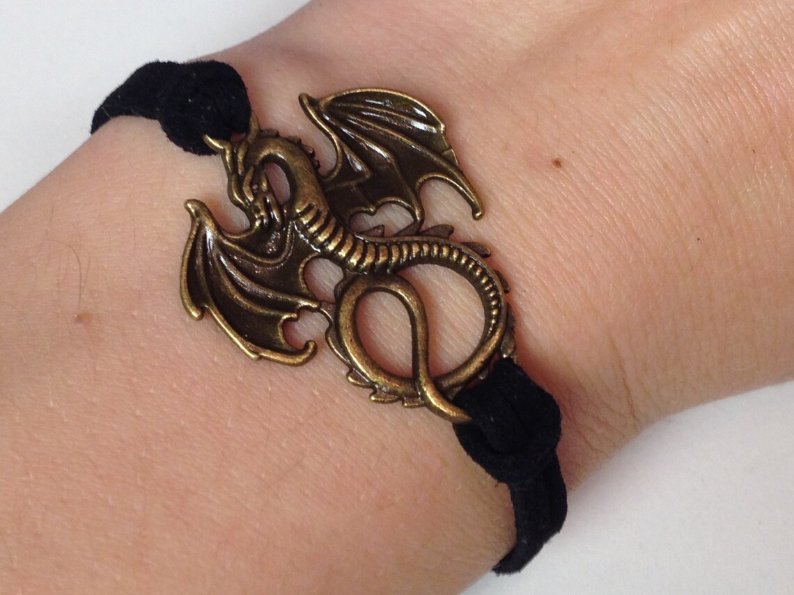 Bronze Dragon Bracelet 24 Color Suede Cord Dragon Charm Etsy
