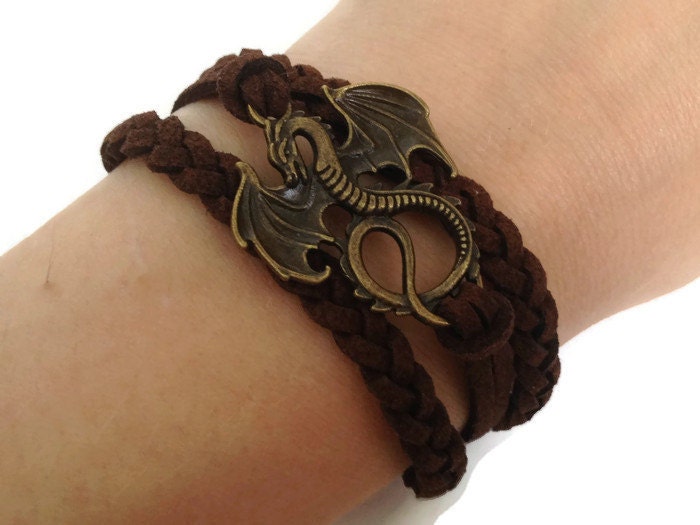 Dragon Bracelet Dark Brown Suede Bracelet Antique Bronze Charm - Etsy