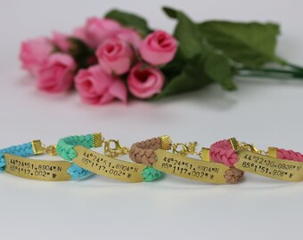 Custom coordinate bracelet GPS location bracelet Personalized coordinate bracelet Longitude latitude bracelet Hand stamped suede bracelet