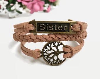 Sister family tree bracelet Sister bracelet Family tree bracelet Sibling bracelet Brown sister bracelet Tree of life jewelry Sister gift