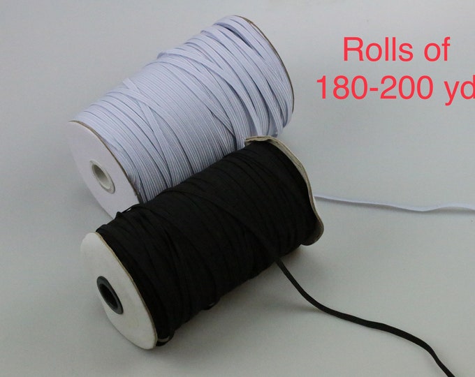 Featured listing image: Spools of 180-200 yards Black and White 5 mm elastic band Skinny elastic cord for masks 1/4 inches heavy braided elastic Wholesale