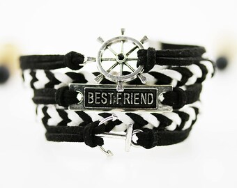 BFF bracelet Black white stripe bracelet Sailor striped bracelet Black white braiding Cruise bracelet Nautical chic Friendship bracelet