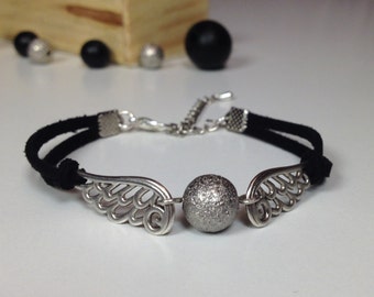 Silver ball wings bracelet 24 colors suede band Antique silver wings charm bracelet Dainty wings jewelry for teens Magic band Gift for girl
