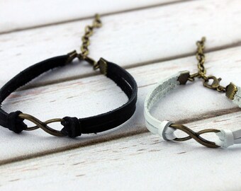 Matching couple bracelets Leather anniversary His and her bracelet Black white set of 2 bracelets Monochrome jewelry 3 year anniversary gift