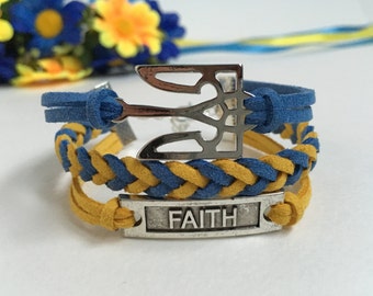 Ukraine faith bracelet Faith tryzub bracelet Ukraine trident bracelet Ukrainian national colors bracelet Faith jewelry Gift for Ukrainian