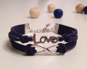 15 Colors - Love Infinity Bracelet Antique Silver Mini Charm Bracelet - Friendship bracelet - Leather bracelet - Unisex