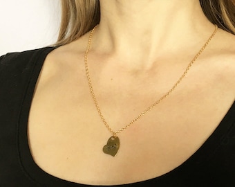 Heart necklace personalized Couple initials necklace Custom hand stamped necklace Heart necklace gold tone Monogram name necklace for wife