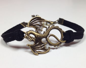 Bronze dragon bracelet 24 color suede cord Dragon charm bracelet for women Mythical dragon bracelet for men Dragon jewelry Mythical creature