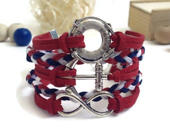 Life ring Anchor Infinity bracelet Red sailor bracelet Life ring bracelet Red blue white  bracelet Summer sale jewelry Suede sea bracelet
