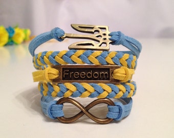 Ukraine Symbol Trident Freedom Infinity Bracelet Ukraine Flag Antique Bronze/Silver Charm Bracelet, Ukraine Jewelry, Ukraine gift