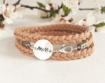 Personalized couple bracelet Initial monogram bracelet Two initials bracelet braided wrap Matching couple jewelry personalized anniversary