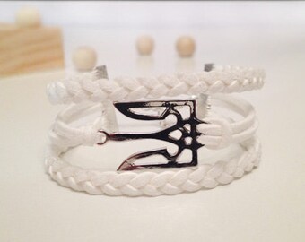 Ukraine Symbol Trident Bracelet White Cord Antique Bronze/Silver Charm Bracelet Friendship bracelet, Ukraine Jewelry, Ukraine Gift