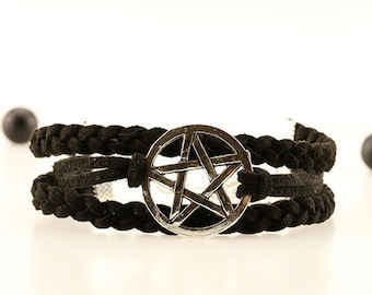 Pentagram bracelet 5 point star jewelry Pentacle bracelet Pentagram star Pagan occult wicca Black bracelet Occult jewelry Pagan bracelet