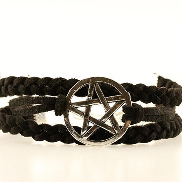 Pentagram bracelet 5 point star jewelry Pentacle bracelet Pentagram star Pagan occult wicca Black bracelet Occult jewelry Pagan bracelet