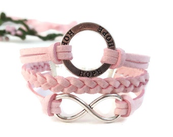 Hope infinity bracelet Light pink bracelet Flower girl bracelet pink Women gift under 10 Romantic gift for women Hand braided bracelet pink
