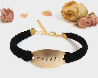 Hand stamped name bracelet Golden tone name tag Personalized bracelet for women Custom engraved bracelet for mom Christmas gift for women