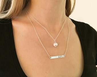 Silver layered necklace set Multi strand silver necklace Multistrand pearl necklace Custom necklace personalize Single pearl necklace silver