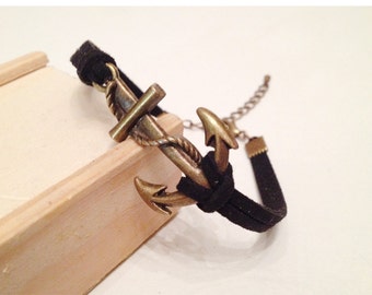 Big bronze anchor bracelet 24 colors anchor suede cord bracelet Antique bronze anchor charm bracelet women Friendship anchor bracelet men