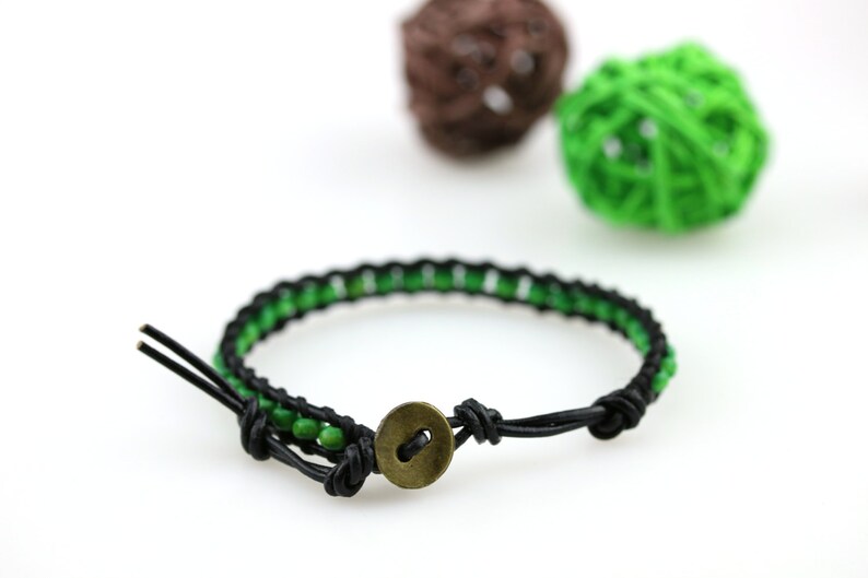 Olive green bracelet Green leather wrap bracelet Fall leather bracelet Green stackable bracelet Wood bead yoga bracelet Olive green jewelry