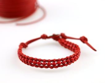 Red beads bracelet women Wood red beads Red friendship bracelet men Red single layer bracelet southwest Red leather wrap bracelet Red string