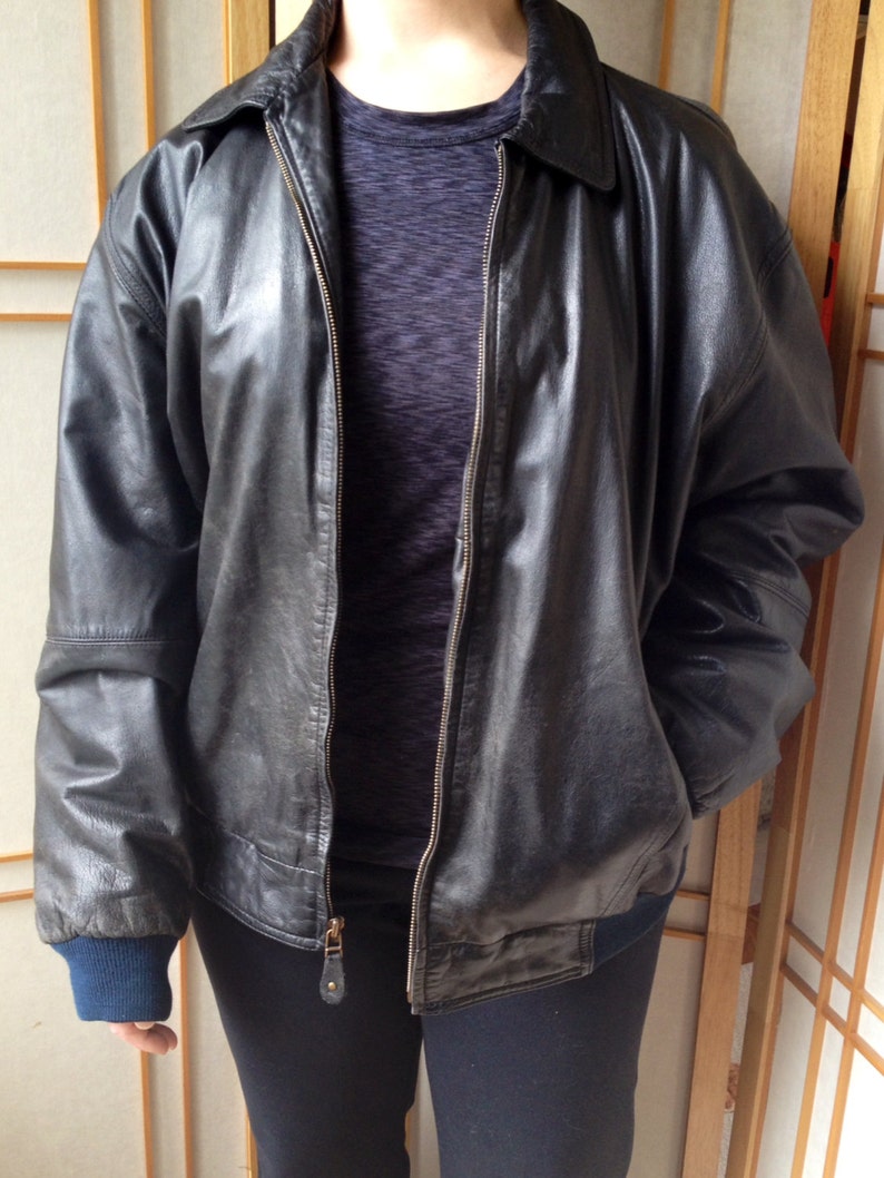 Leather Jacket Black Winter Coat Genuine Vintage Er Large Soft St John S Bay