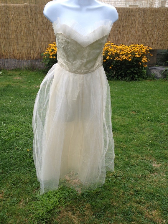 Vintage Prom Dress 1950's Brocade and Tulle Crinol