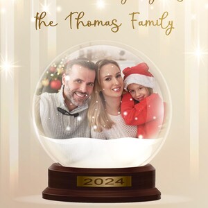 CUSTOM 5x7 Christmas Holiday Card Snow Globe Gold Sparkle Merry Jolly