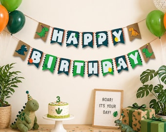 Dinosaur Birthday Banner – Handmade Party Decoration