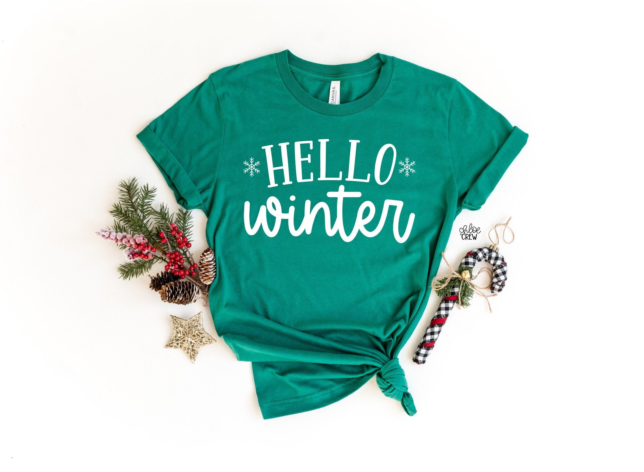 Christmas Shirt Hello Winter Shirt Women's Christmas Etsy