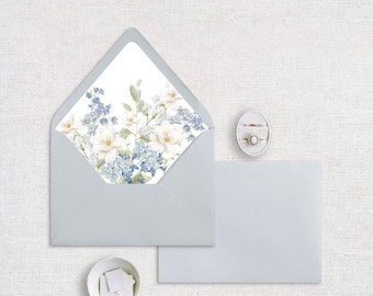 Blue and White Floral Envelope Liner, Set of 25