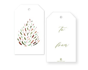 Watercolor Tree Red and Green Gift Tag, Set of 12