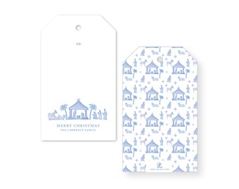 Blue Nativity, Personalized Gift Tags, Merry Christmas Gift Tag, Set of 12