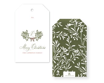 Olive Branch Merry Christmas Gift Tag, Personalized, Set of 12