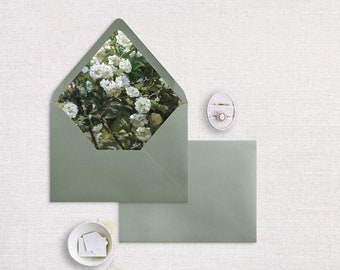 Green and White Floral Envelope Liner, Set of 25