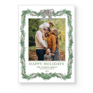 Christmas Wreath and Tree Watercolor, Merry Christmas Personalized Christmas Holiday Photo Card, Euro Flap Envelopes