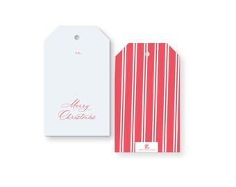 Christmas Red Striped, Gift Tags, Merry Christmas Gift Tag, Set of 12