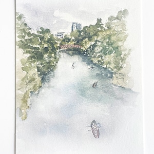 Austin, TX Barton Springs Bridge Aquarell