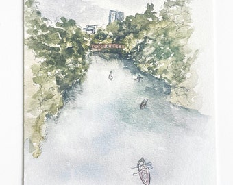 Austin, TX Barton Springs Bridge Aquarell