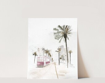 New Orleans Canal Street Car Watercolor Print