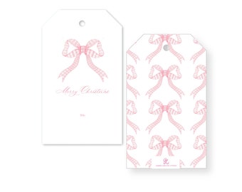 Pink Bow Gift Tag, Merry Christmas Gift Tag, Set of 12