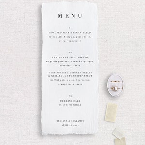 Printed Handmade Paper Wedding Menus, Wedding Menu, Wedding Menu Printed, Elegant and Simple Wedding Menus