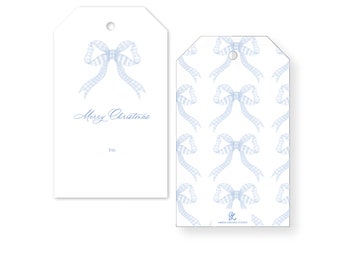 Blue Bow Gift Tag, Merry Christmas Gift Tag, Set of 12