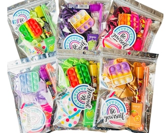 Girls party favours, cute birthday treat bags, pre filled party bags, lip balm,Fidget ,stickers sweets, gifts for younger older girls.