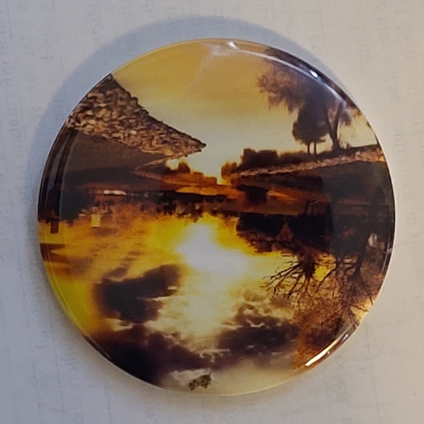 Great river view   art pin magnet button - design 2.25 inch