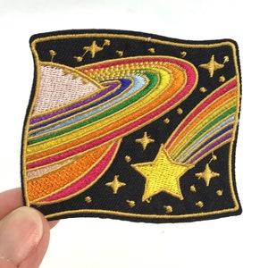 1 Big rainbow patch galaxy planet Saturn large iron on emnroidered diy badge space patches universe astronaut star moon applique aliens diy