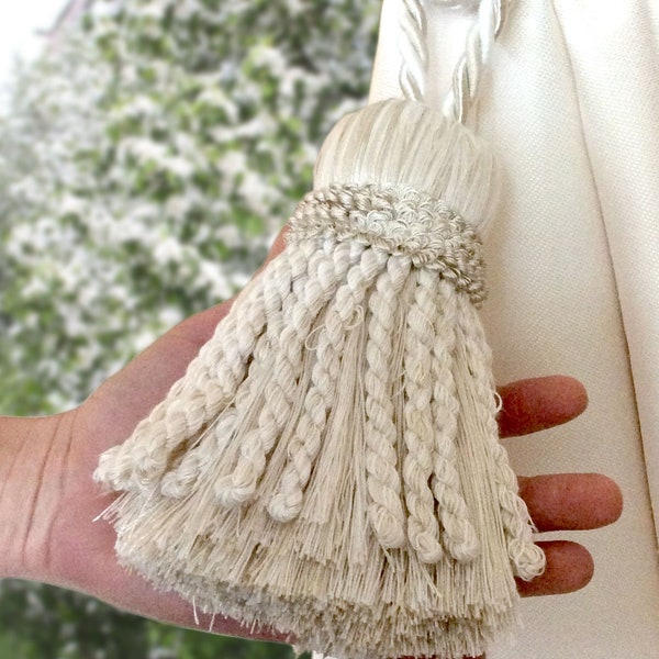 Luxury big mixed white-ivory tie back with tassel. Elegant drapery for window curtain handmade italian tuscany drapery decor