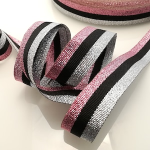 Grosgrain cinta a rayas plata negro 25 mm decoración de moda para zapatos zapatos cinturones pantalones y suéteres, paquetes de regalo envolver diy.