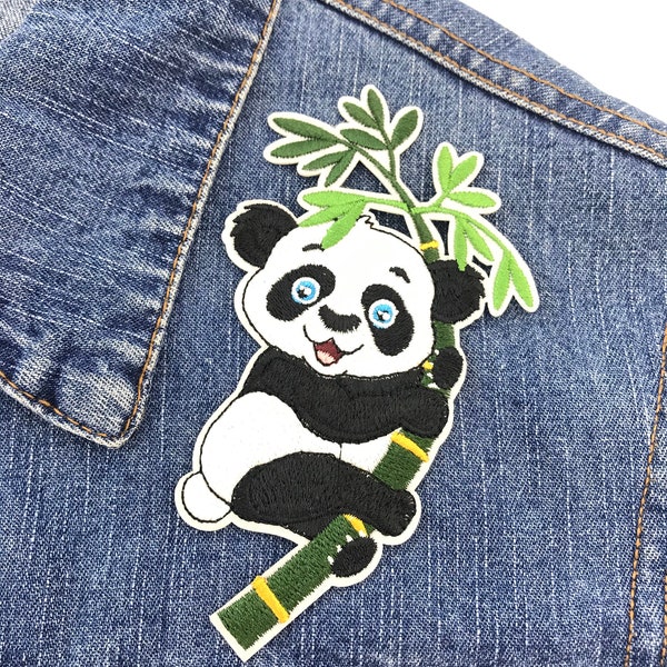 1 patch panda patch brodé patch thermoadhesive, patchs diy jungle bambou bébé panda animal cartoon pour les enfants drôles