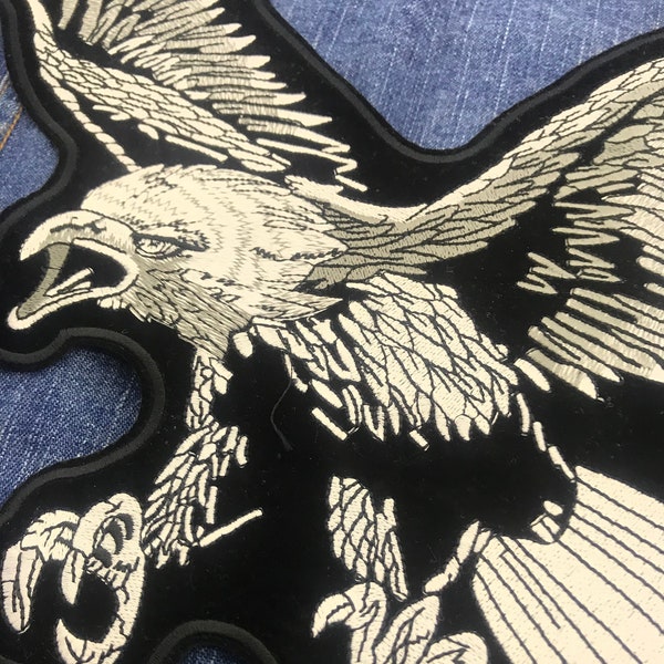 Iron on patch large eagle bird of prey, patches animal embroidered diy clothing biker,iron on jacket school for kids.